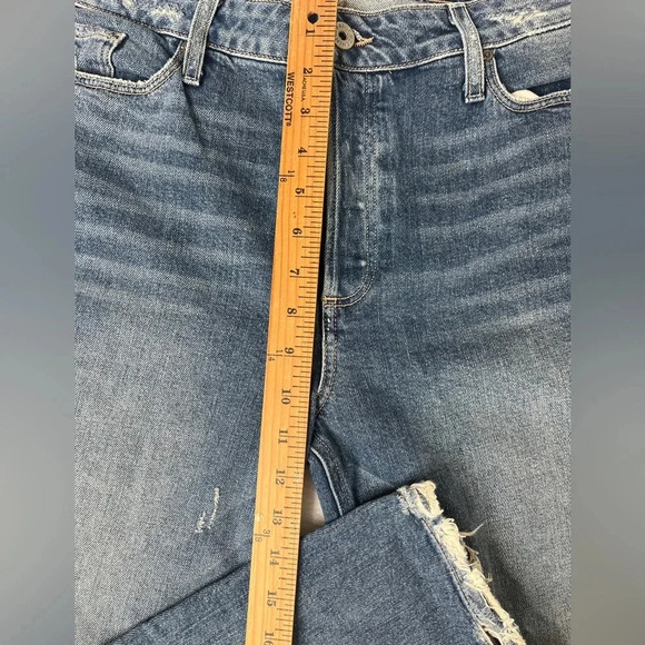 Paige sz 32 Hoxton Ankle Peg Distressed Button Fly Straight Leg Low Stretch EUC - Picture 10 of 12